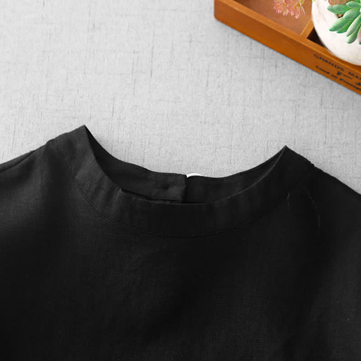 Buddha Stones Summer Casual Minimalist Back Buttons Solid Women's Short Sleeve T-Shirts With Front Pockets - image 18