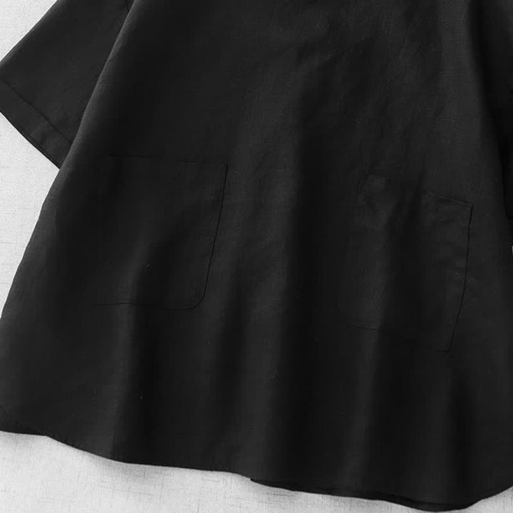 Buddha Stones Summer Casual Minimalist Back Buttons Solid Women's Short Sleeve T-Shirts With Front Pockets - image 21