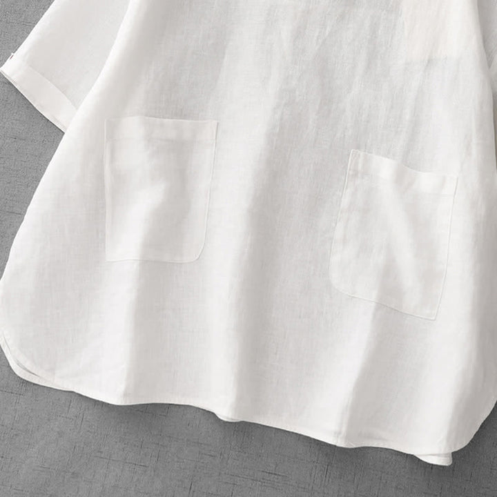 Buddha Stones Summer Casual Minimalist Back Buttons Solid Women's Short Sleeve T-Shirts With Front Pockets - image 26