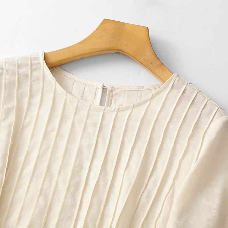 Buddha Stones Summer Elegant Pleated Solid Women's Short Sleeve T-Shirts - image 12