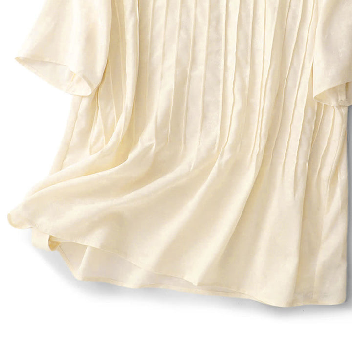 Buddha Stones Summer Elegant Pleated Solid Women's Short Sleeve T-Shirts - image 16