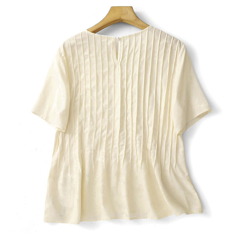 Buddha Stones Summer Elegant Pleated Solid Women's Short Sleeve T-Shirts - image 11