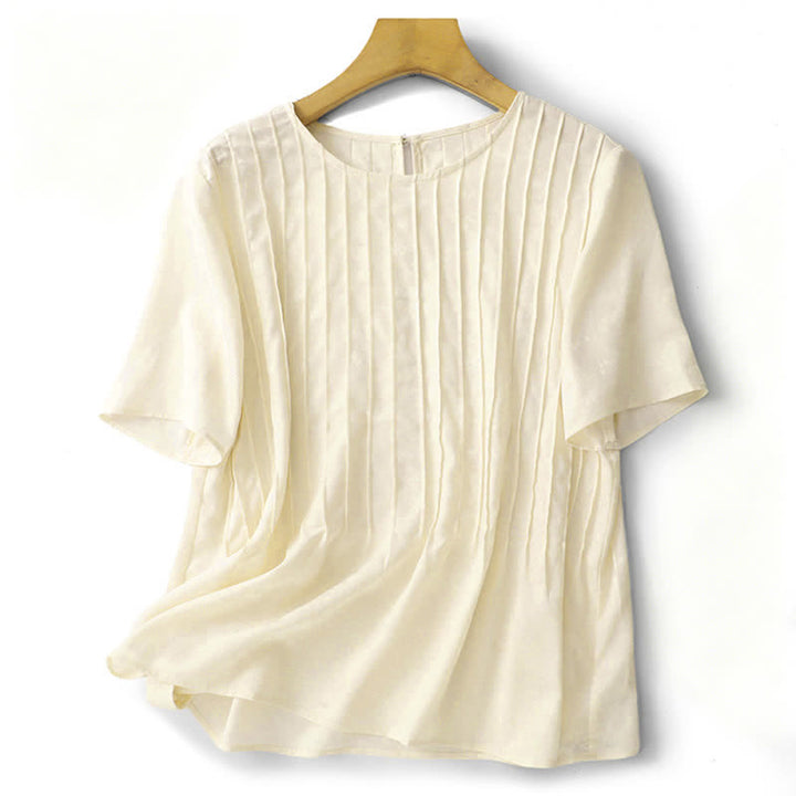 Buddha Stones Summer Elegant Pleated Solid Women's Short Sleeve T-Shirts - image 10