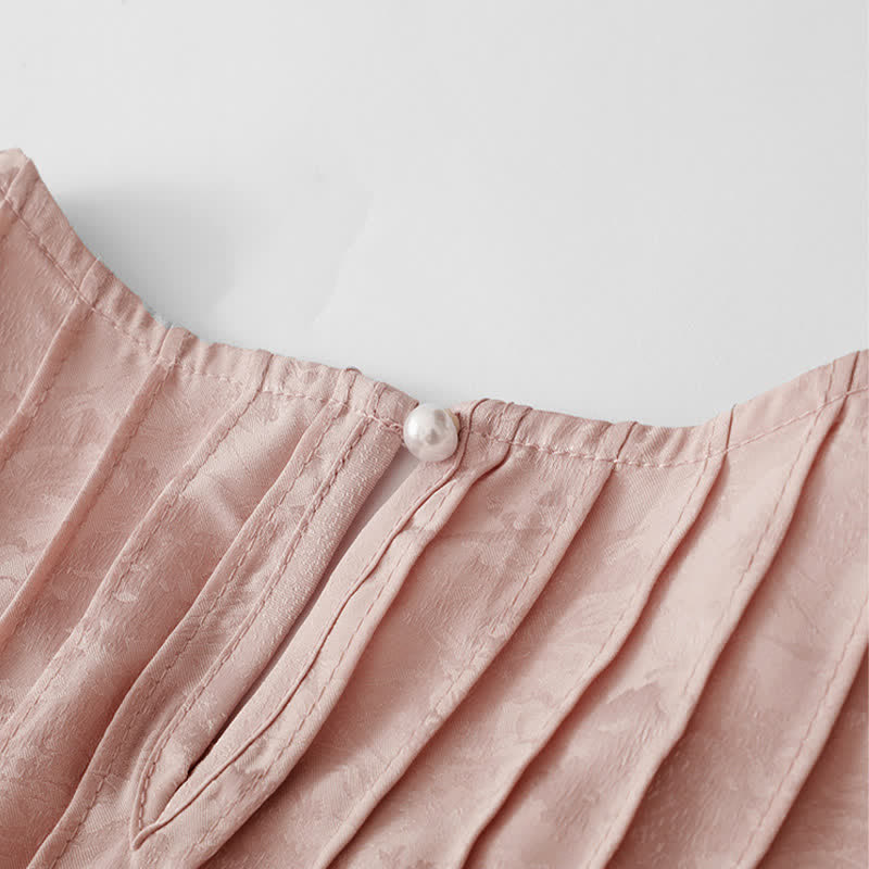 Buddha Stones Summer Elegant Pleated Solid Women's Short Sleeve T-Shirts - image 4