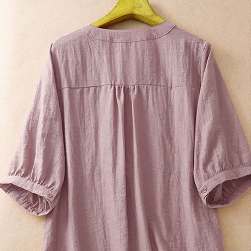 Buddha Stones Summer Boho Embroidery Floral Women's Short Sleeve Shirt - image 8