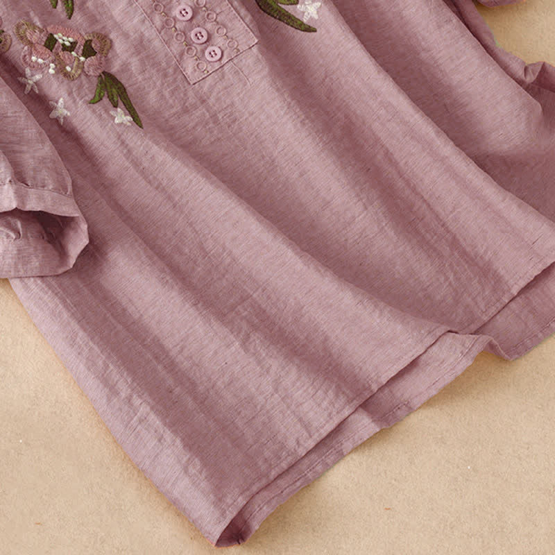 Buddha Stones Summer Boho Embroidery Floral Women's Short Sleeve Shirt - image 12