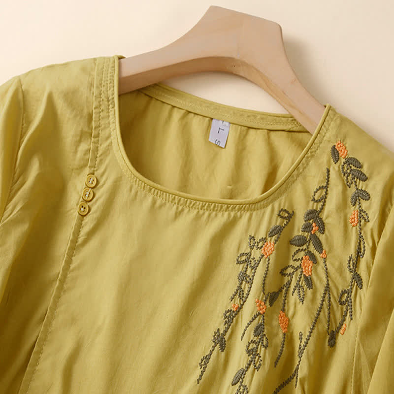 Buddha Stones Summer Casual Crew Neck Embroidery Flower Women's Short Sleeve T-Shirts - image 8