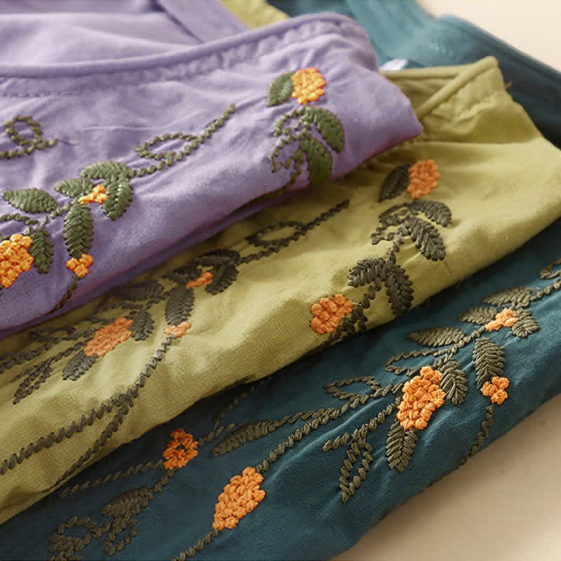 Buddha Stones Summer Casual Crew Neck Embroidery Flower Women's Short Sleeve T-Shirts - image 17