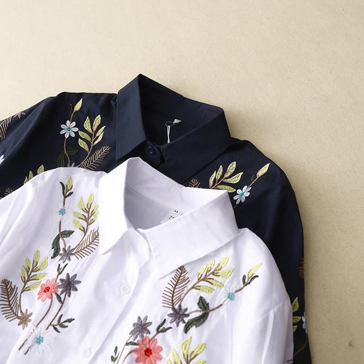 Buddha Stones Spring Summer Boho Embroidery Floral Women's Short Sleeve Shirt - image 15