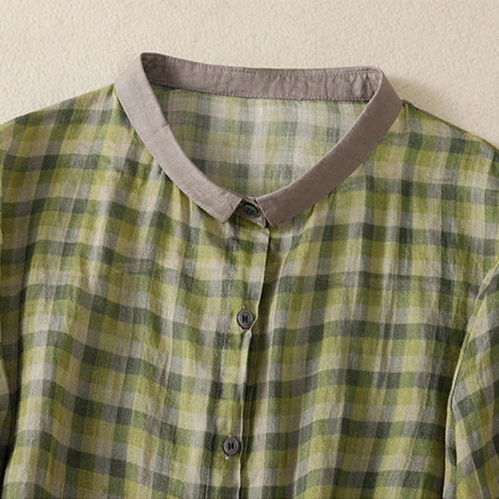 Buddha Stones Summer Vintage Button Up Plaid Women's Short Sleeve Shirts - image 2