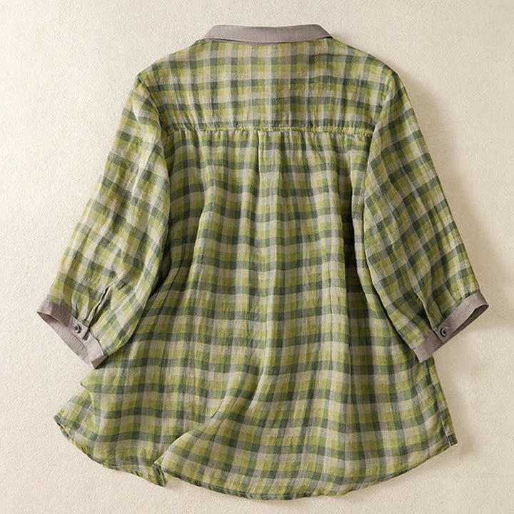 Buddha Stones Summer Vintage Button Up Plaid Women's Short Sleeve Shirts - image 1