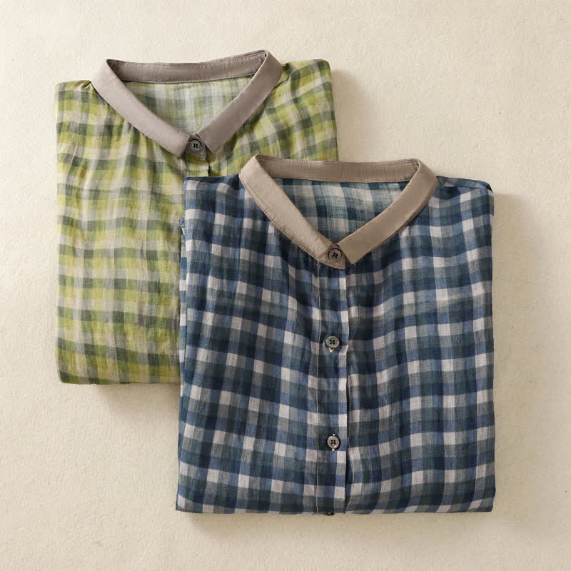 Buddha Stones Summer Vintage Button Up Plaid Women's Short Sleeve Shirts - image 16