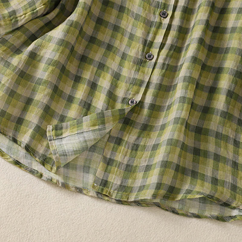 Buddha Stones Summer Vintage Button Up Plaid Women's Short Sleeve Shirts - image 6