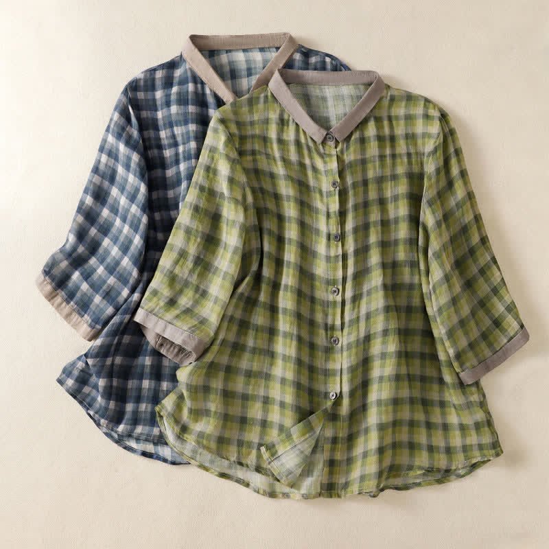 Buddha Stones Summer Vintage Button Up Plaid Women's Short Sleeve Shirts - image 15