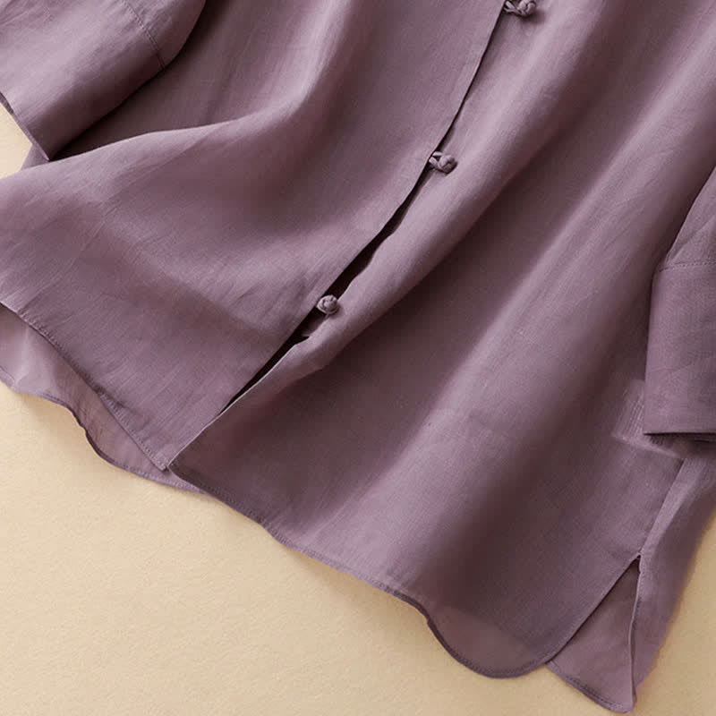 Buddha Stones Summer Solid Mandarin Collar Women's Three-Quarter Sleeve Shirts - image 6