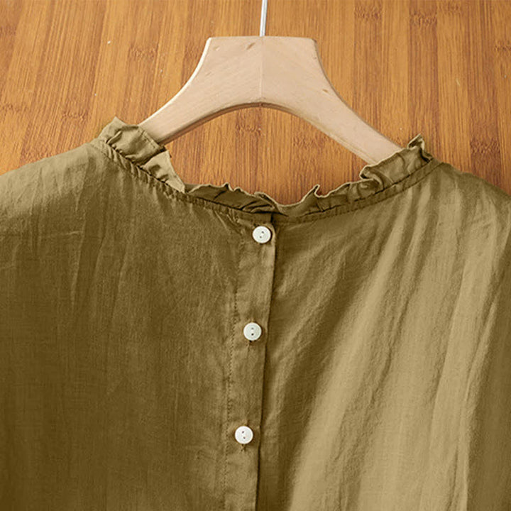 Buddha Stones Summer Casual Ruffled Collar Back Button-up Solid Women's Sleeveless Shirts - image 22