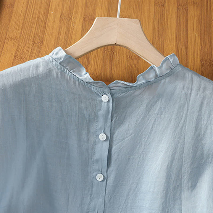 Buddha Stones Summer Casual Ruffled Collar Back Button-up Solid Women's Sleeveless Shirts - image 3