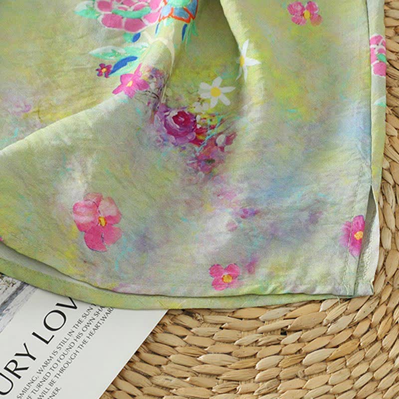 Buddha Stones Summer Elegant Mandarin Collar Side Slit Floral Print Women's Sleeveless Shirts - image 14
