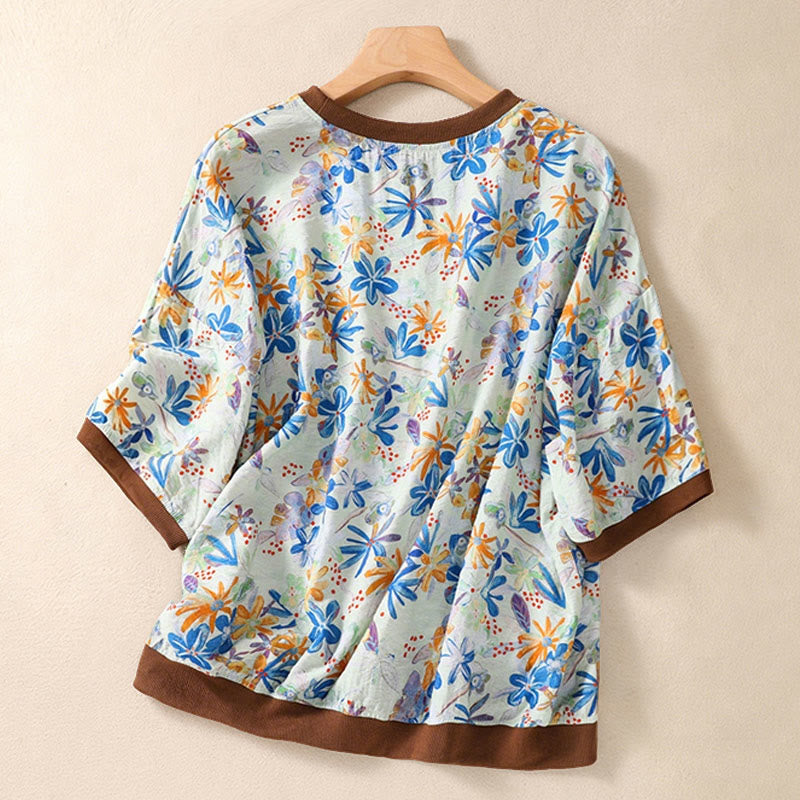 Buddha Stones Summer Vintage Crew Neck Floral Print Women's Short Sleeve T-Shirts - image 22