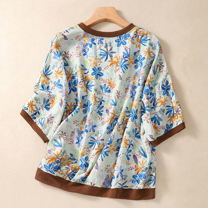 Buddha Stones Summer Vintage Crew Neck Floral Print Women's Short Sleeve T-Shirts - image 22
