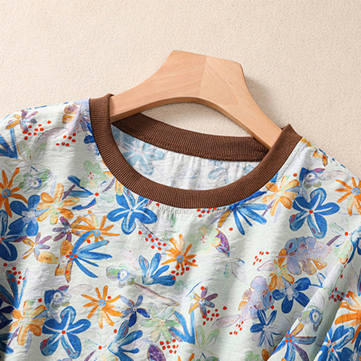 Buddha Stones Summer Vintage Crew Neck Floral Print Women's Short Sleeve T-Shirts - image 23