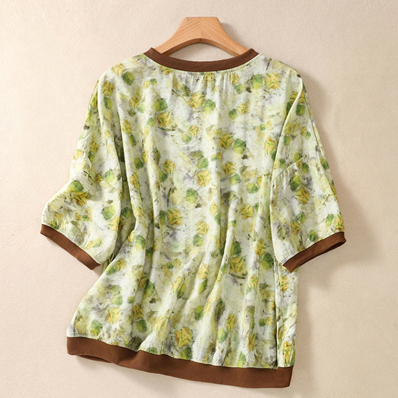 Buddha Stones Summer Vintage Crew Neck Floral Print Women's Short Sleeve T-Shirts - image 8