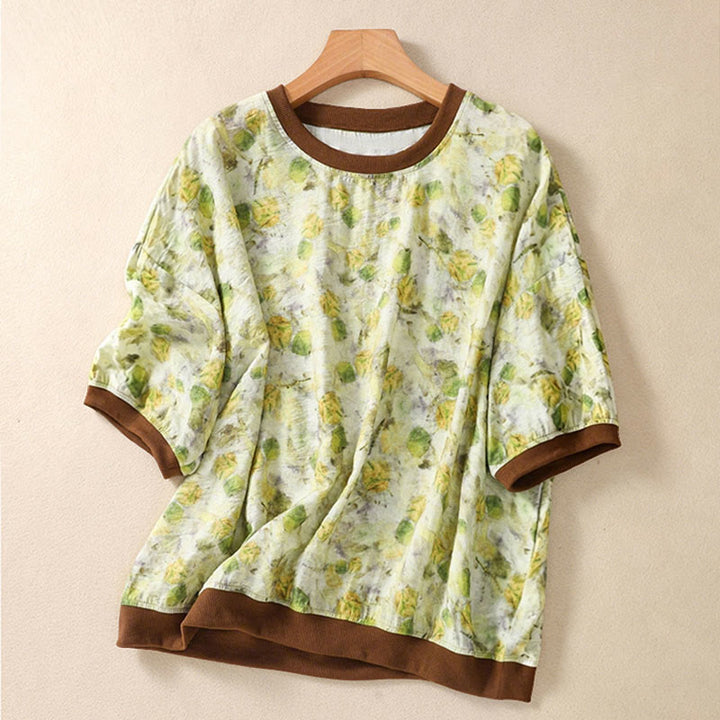 Buddha Stones Summer Vintage Crew Neck Floral Print Women's Short Sleeve T-Shirts - YellowGreen - US14，UK/AU18，EU46 (2XL) - image 7