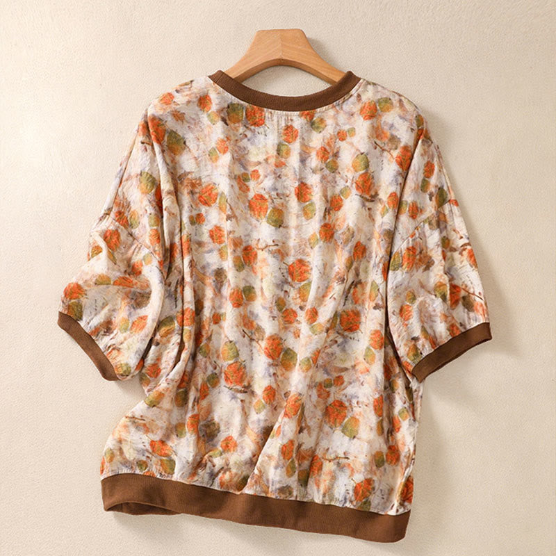 Buddha Stones Summer Vintage Crew Neck Floral Print Women's Short Sleeve T-Shirts - image 15