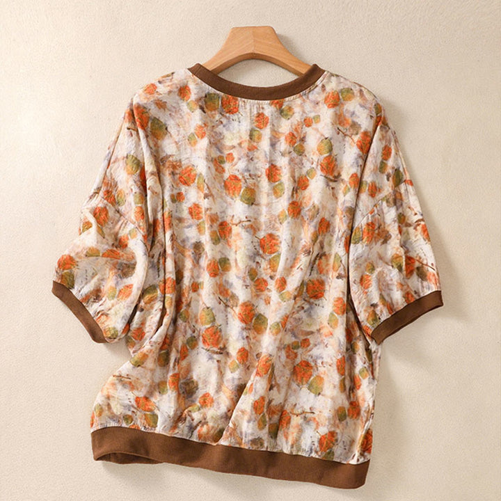 Buddha Stones Summer Vintage Crew Neck Floral Print Women's Short Sleeve T-Shirts - image 15