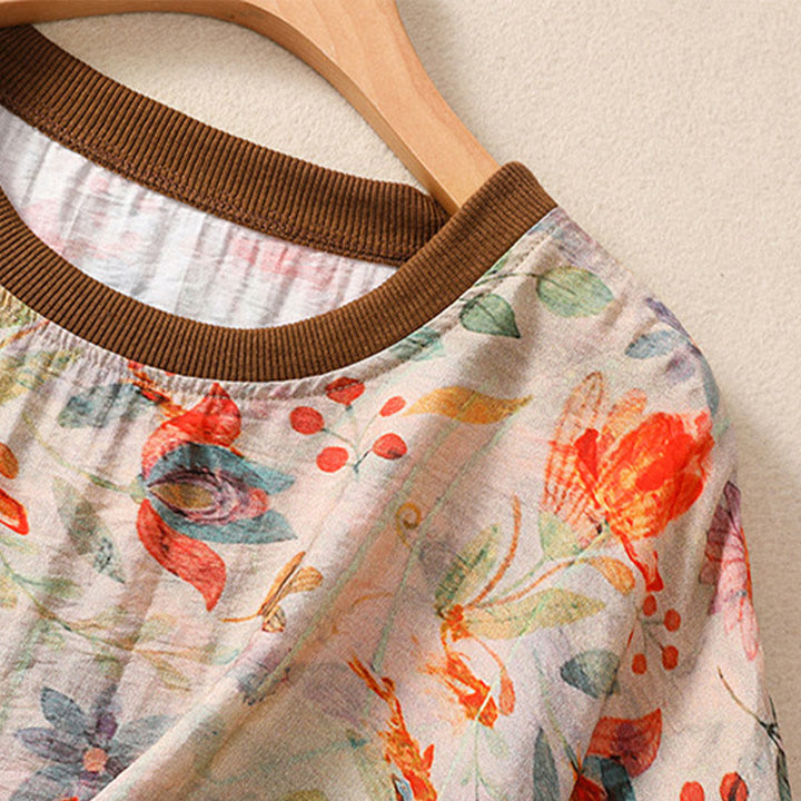Buddha Stones Summer Vintage Crew Neck Floral Print Women's Short Sleeve T-Shirts - image 3