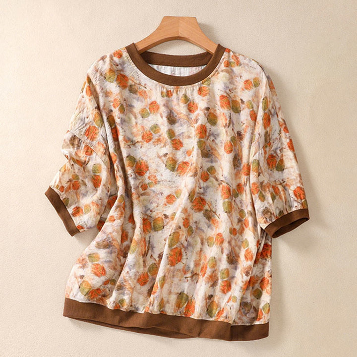 Buddha Stones Summer Vintage Crew Neck Floral Print Women's Short Sleeve T-Shirts - Moccasin - US14，UK/AU18，EU46 (2XL) - image 14