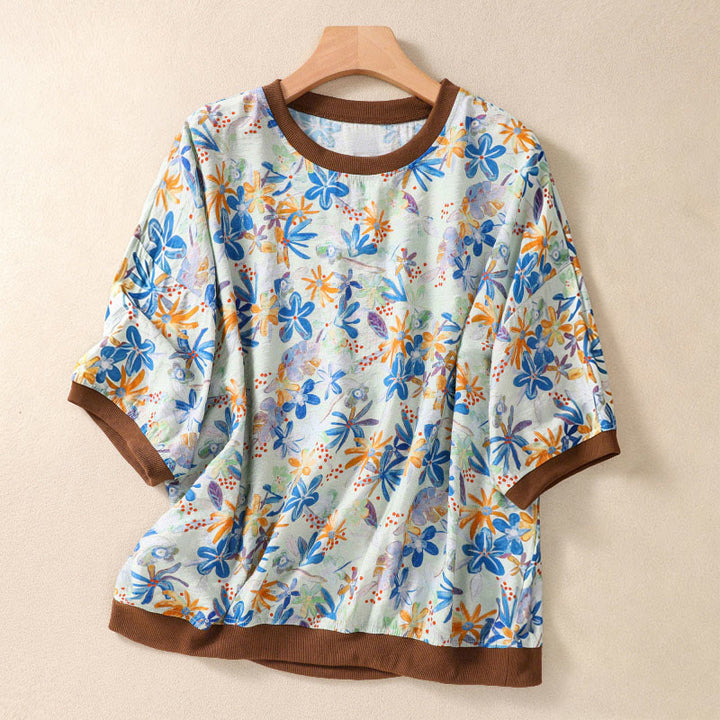 Buddha Stones Summer Vintage Crew Neck Floral Print Women's Short Sleeve T-Shirts - LightBlue - US14，UK/AU18，EU46 (2XL) - image 21