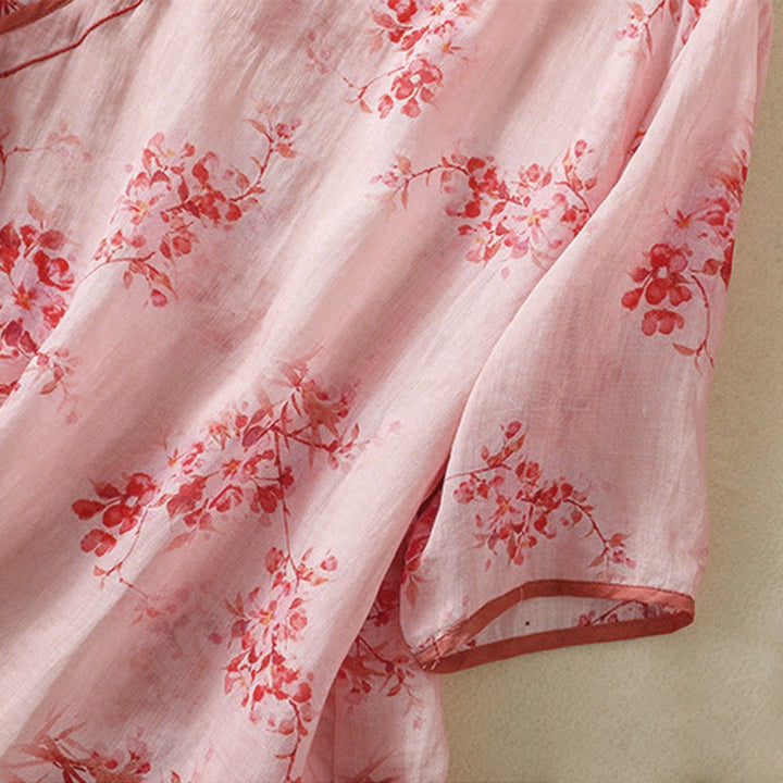 Buddha Stones Summer Frog Button Floral Crew Neck Women's Elbow-Length Sleeve Shirts - image 13