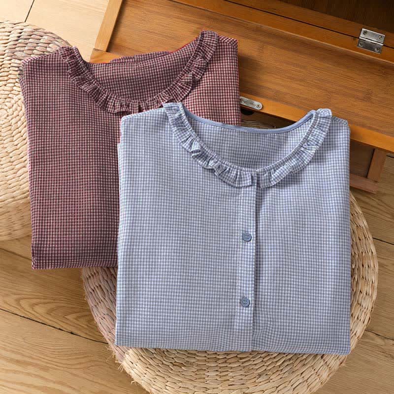 Buddha Stones Spring Button-Up Gingham Women's Long Sleeve Shirts - image 19