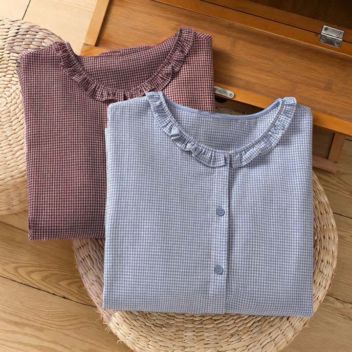 Buddha Stones Spring Button-Up Gingham Women's Long Sleeve Shirts - image 19