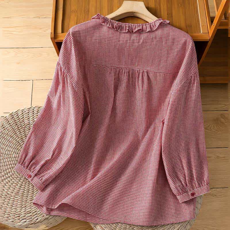Buddha Stones Spring Button-Up Gingham Women's Long Sleeve Shirts - image 1