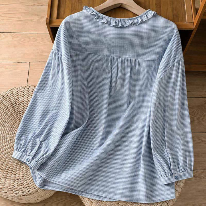 Buddha Stones Spring Button-Up Gingham Women's Long Sleeve Shirts - image 10