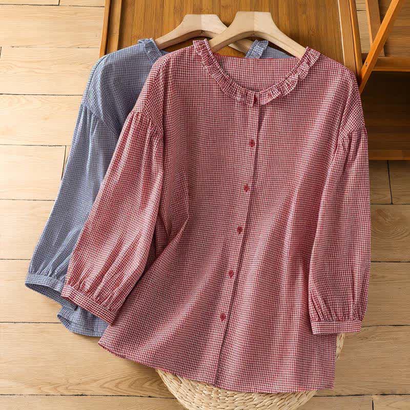 Buddha Stones Spring Button-Up Gingham Women's Long Sleeve Shirts - image 18