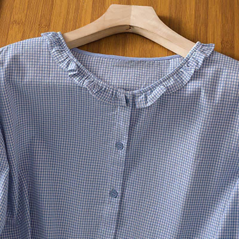 Buddha Stones Spring Button-Up Gingham Women's Long Sleeve Shirts - image 11
