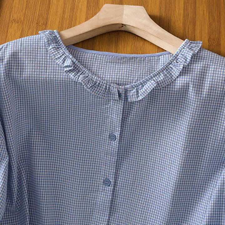 Buddha Stones Spring Button-Up Gingham Women's Long Sleeve Shirts - image 11