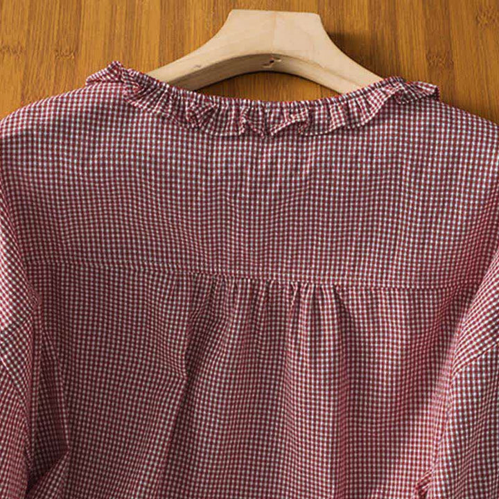 Buddha Stones Spring Button-Up Gingham Women's Long Sleeve Shirts - image 4