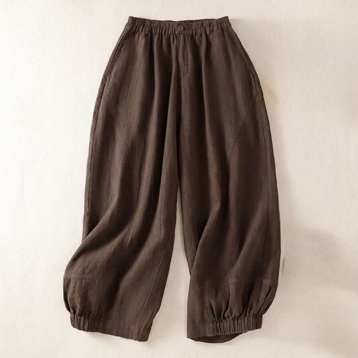 Buddha Stones Summer Casual Solid Cropped Elastic Waist Women's Harem Pants With Pockets - SaddleBrown - US8-10，UK/AU12-14，EU40-42 (2XL) - image 9