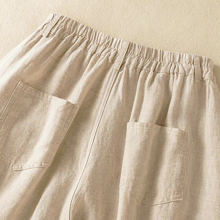 Buddha Stones Summer Casual Solid Cropped Elastic Waist Women's Harem Pants With Pockets - image 4