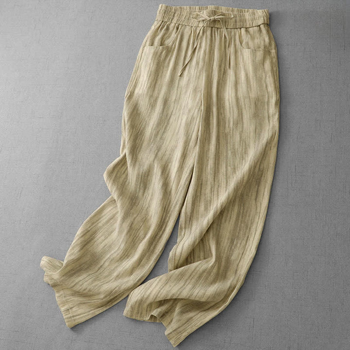 Buddha Stones Summer Casual Drawstring Stripe Elastic Waist Women's Straight Leg Pants With Pockets - image 7