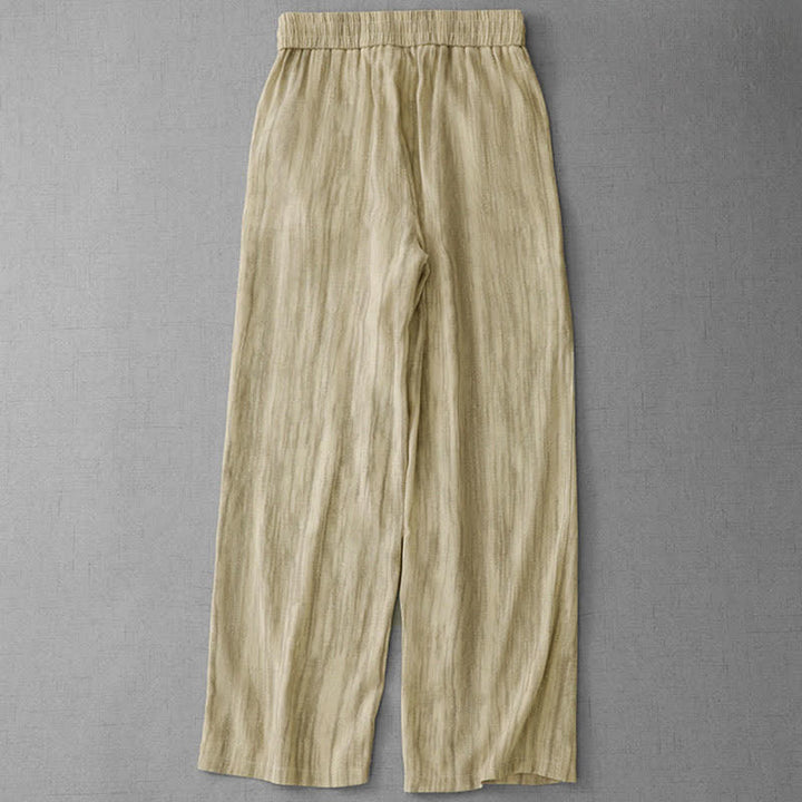 Buddha Stones Summer Casual Drawstring Stripe Elastic Waist Women's Straight Leg Pants With Pockets - image 6
