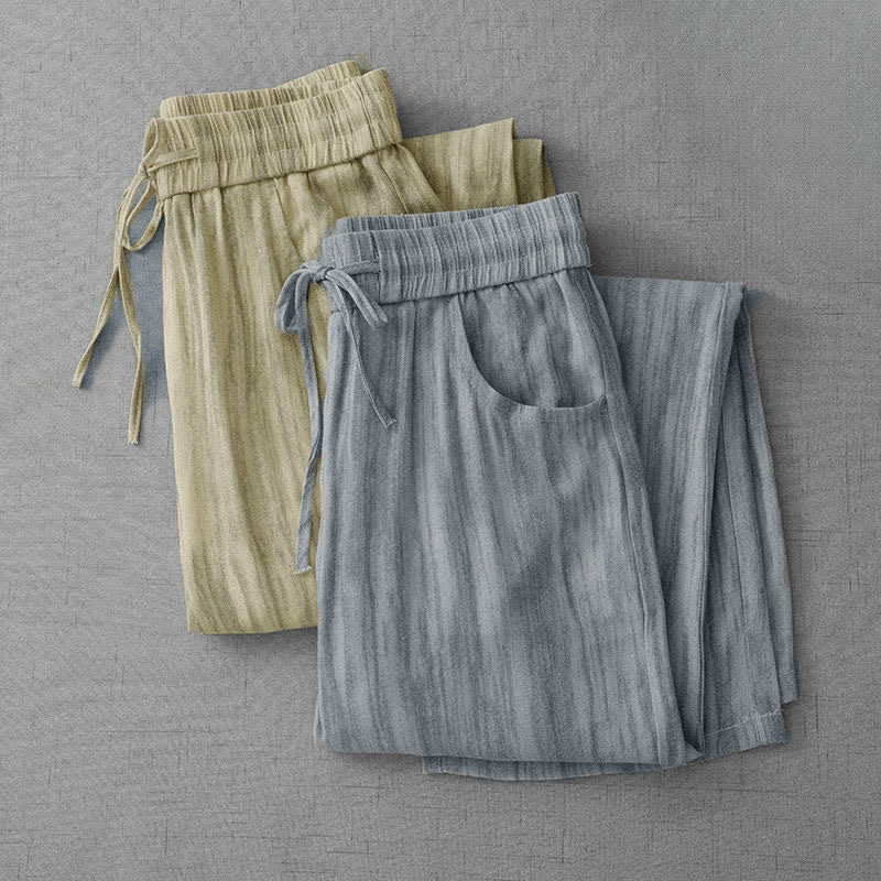 Buddha Stones Summer Casual Drawstring Stripe Elastic Waist Women's Straight Leg Pants With Pockets - image 15