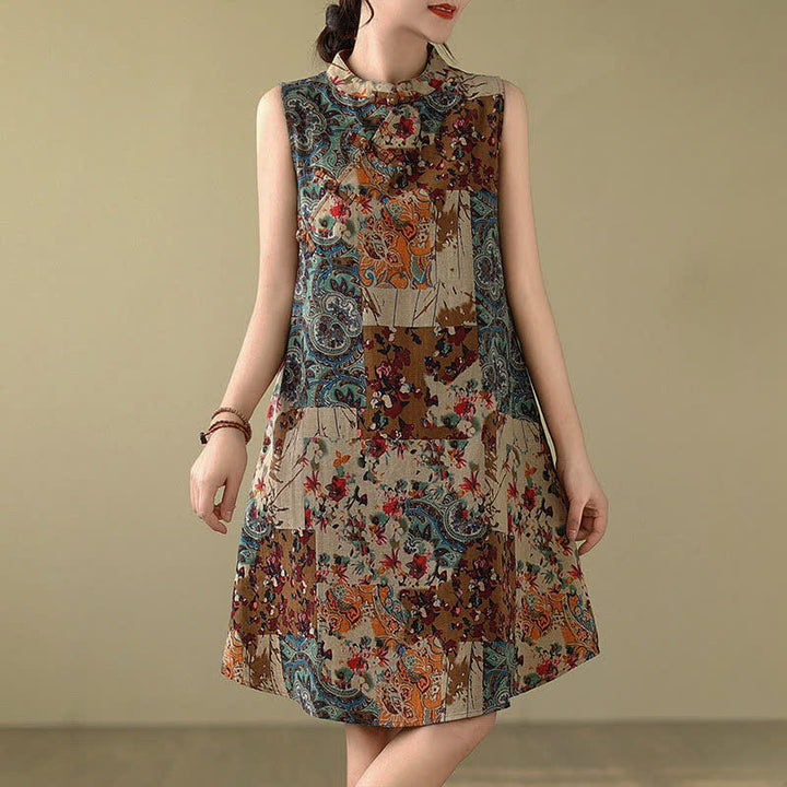 Buddha Stones Summer Paisley Floral Women's Summer Sleeveless Dress With Pockets - Peru - US14，UK/AU18，EU46 (3XL) - image 0