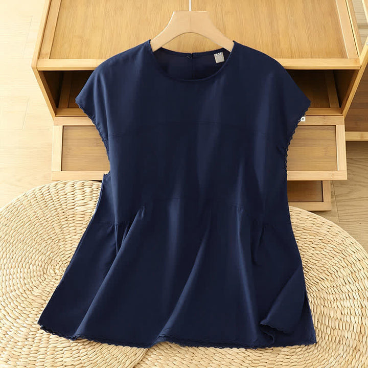 Buddha Stones Summer Casual Solid Crew Neck Women's Cap Sleeve T-Shirts Tank Top - MidnightBlue - US14，UK/AU18，EU46 (2XL) - image 17