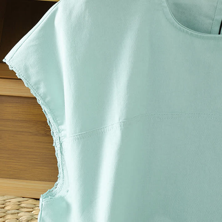 Buddha Stones Summer Casual Solid Crew Neck Women's Cap Sleeve T-Shirts Tank Top - image 6
