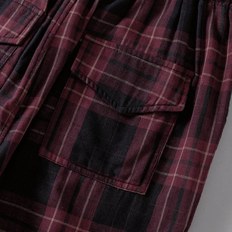 Buddha Stones Spring Casual Drawstring Plaid Pattern Elastic Waist Cropped Women's Harem Pants With Pockets - image 18